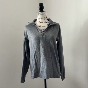 LLBean Women Gray Quarter Zip Pullover Sweatshirt Sz S Lightweight Cotton Blend